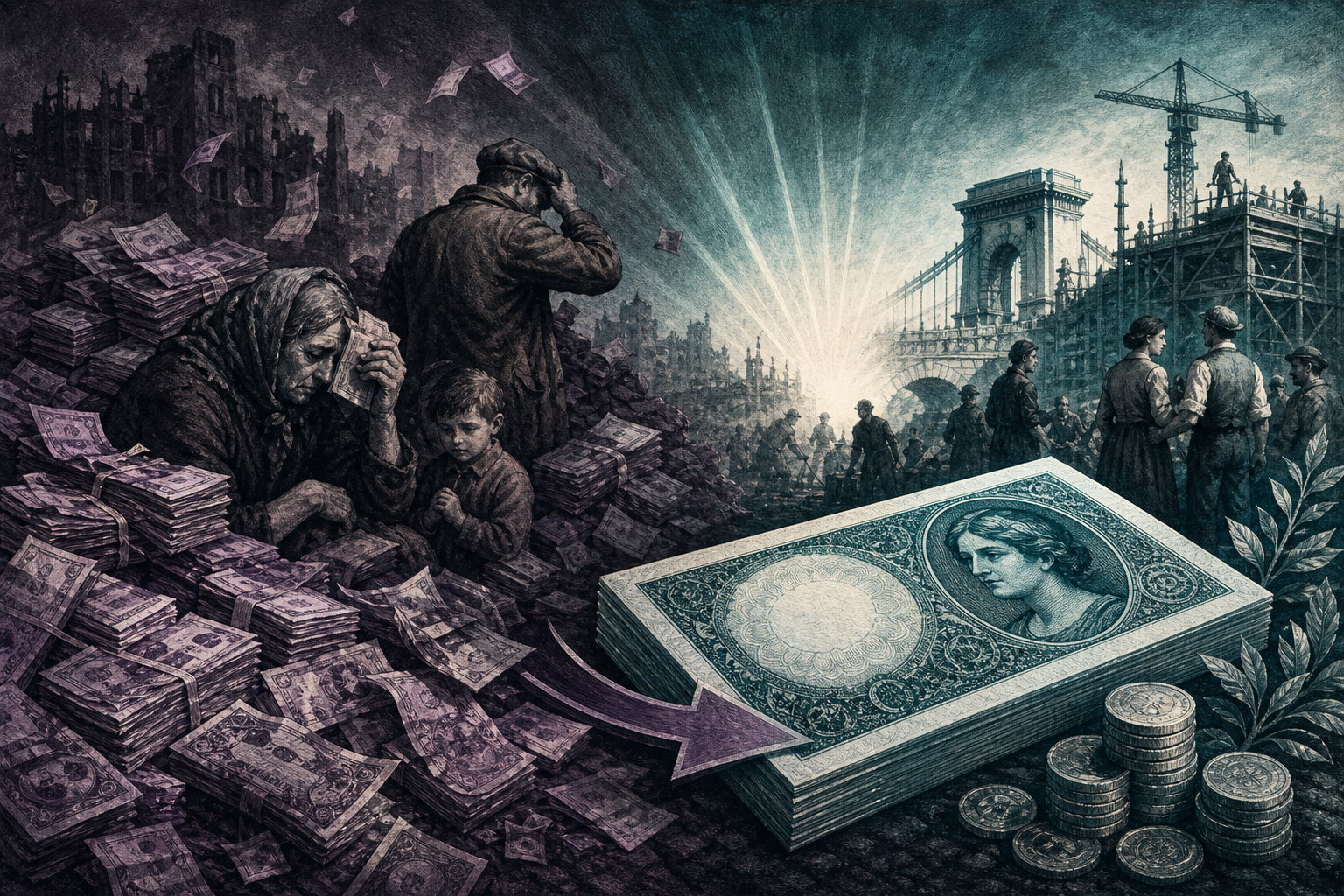 1946-os pengő–forint pénzreform és hiperinfláció illusztrációja